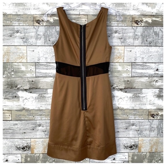 #152 BCBGeneration Jeweled Embellished Mesh Bronze Chocolate Satin Dress BCBG 2 - Picture 8 of 9